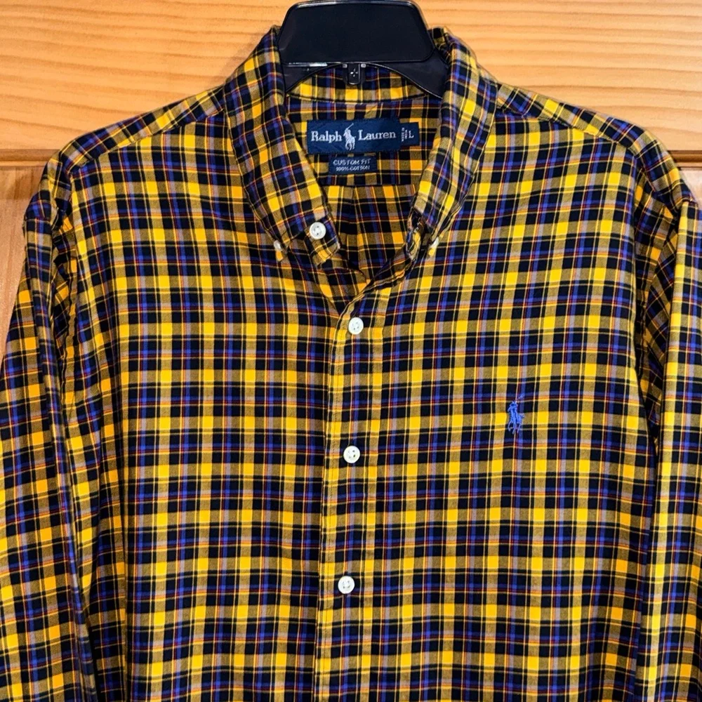Ralph Lauren Men's Checkered Shirt in Yellow and Navy-L-EUC - Picture 4 of 11